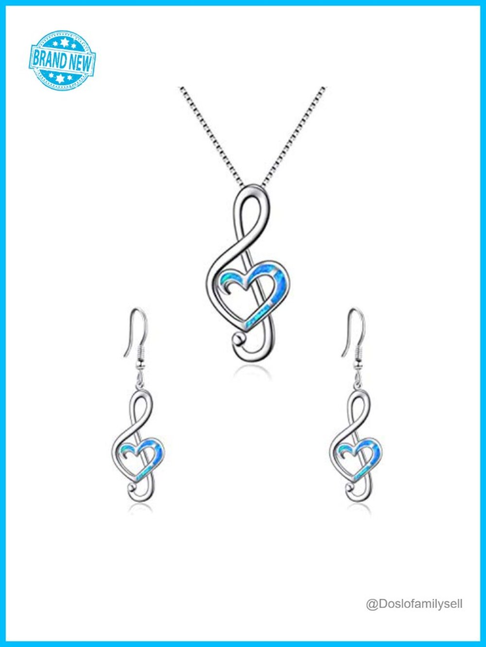 Sterling Silver Created Opal Music Note Necklace & Earrings Jewelry Set